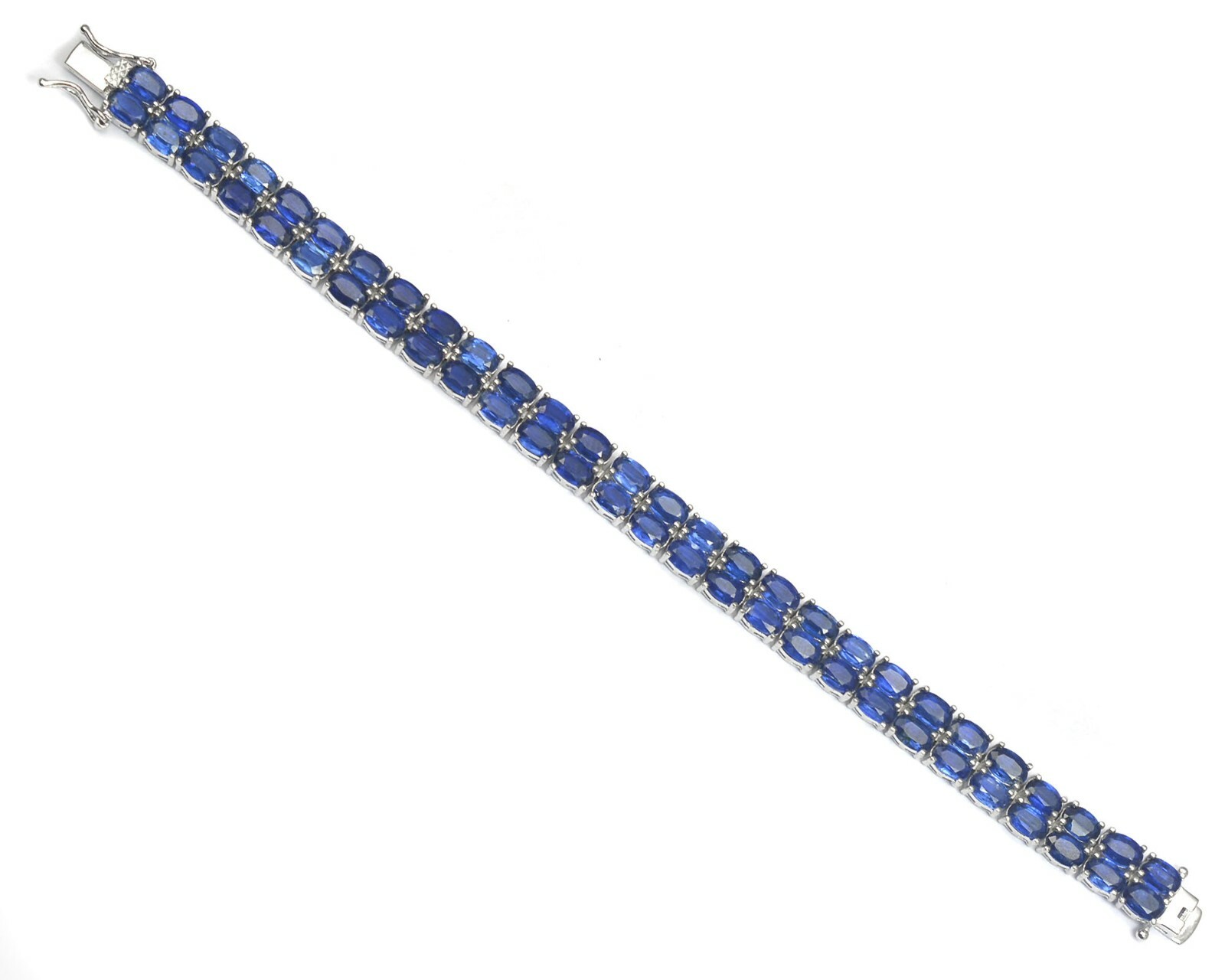Natural Himalayan Kyanite Gemstone 925 Sterling Silver Two Line Tennis Bracelet