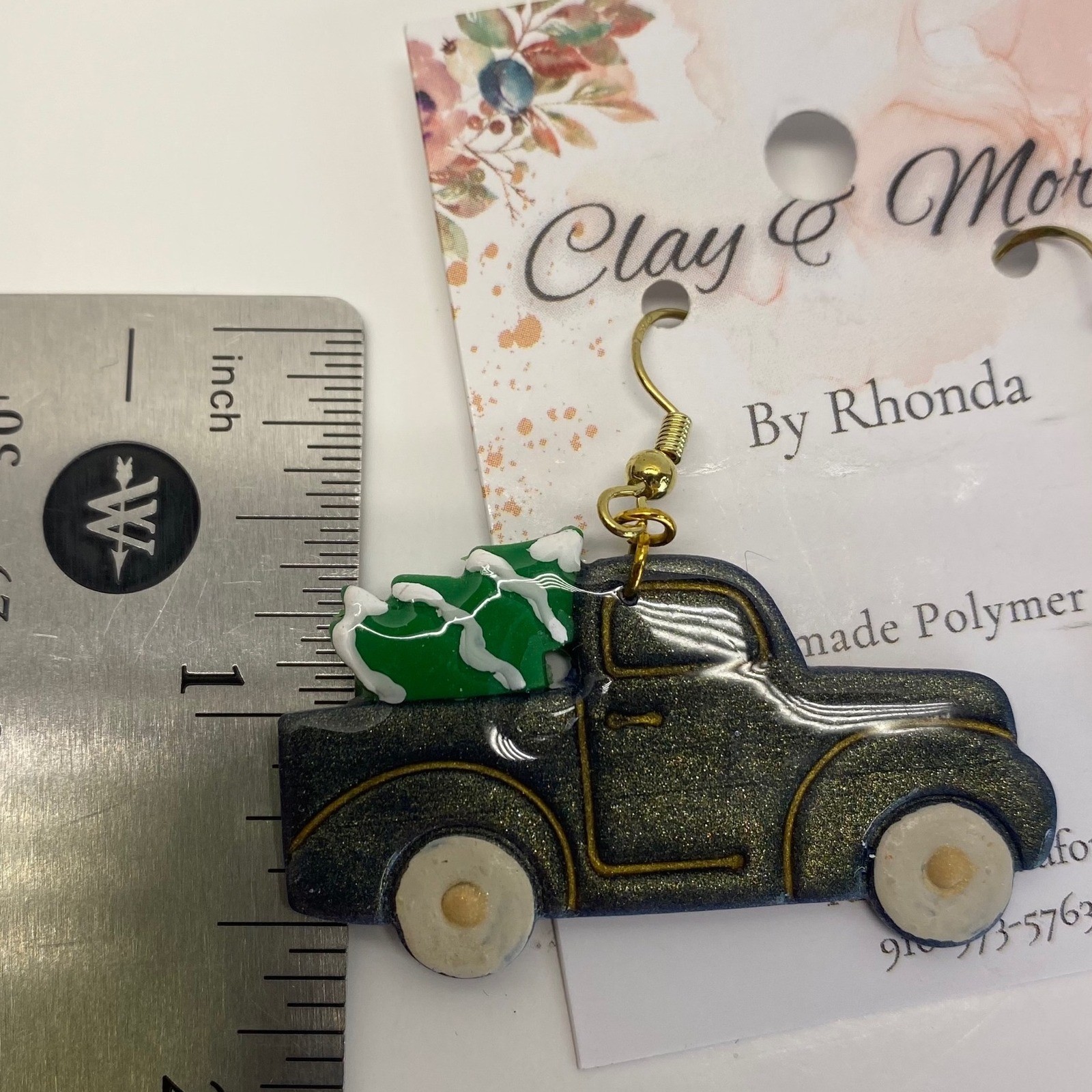 Handmade Polymer Clay Truck Christmas Tree Earrings Cute Festive Gift for Women