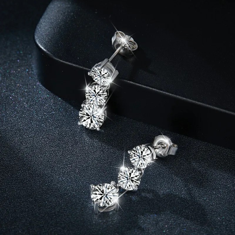 3.6CTTW Journey Dazzling Moissanite Dangle Drop Earrings 925 Silver WG