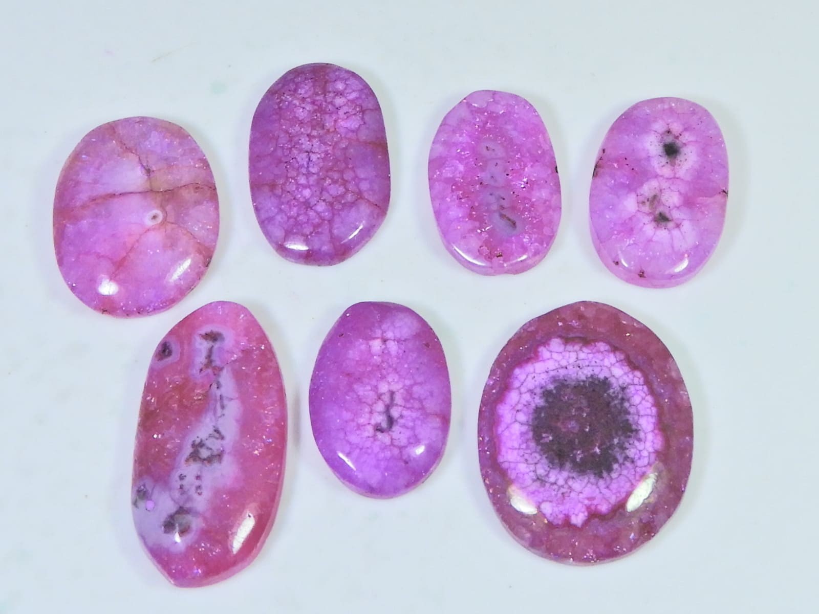 153Cts.Color Enhanced Pink Solar Cab Agate Oval Loose Gemstone 7Pcs Lot