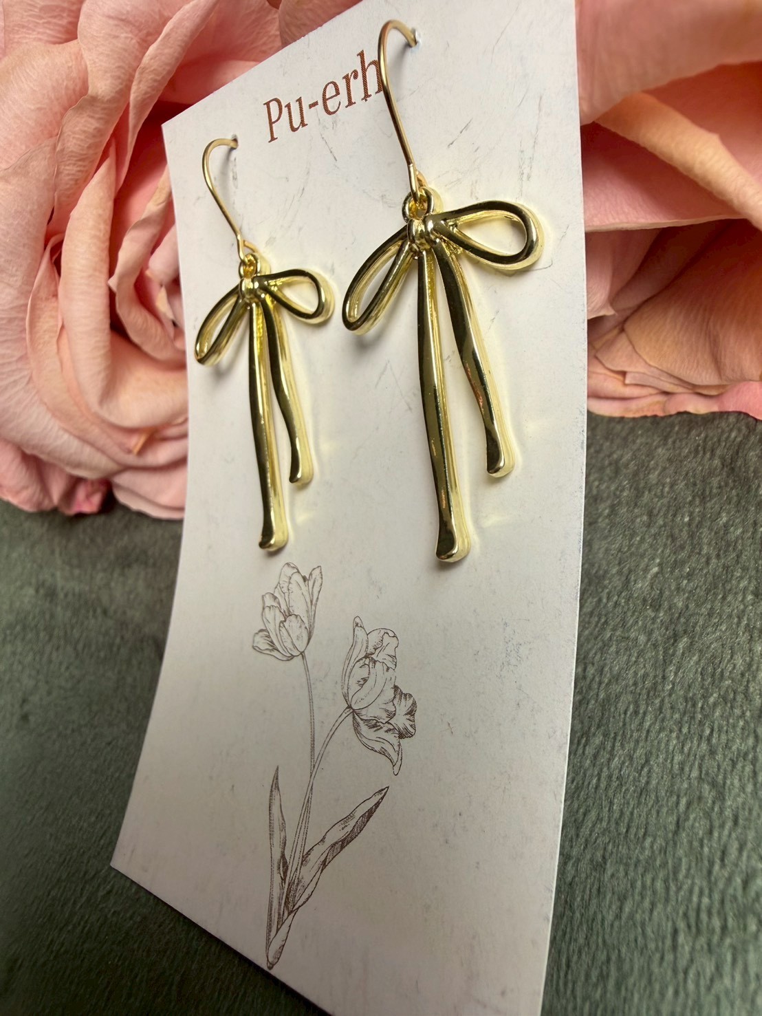 Gold Bow Ribbon Hook Earrings Elegant Ribbon Design, 18K Gold Plated Stainless