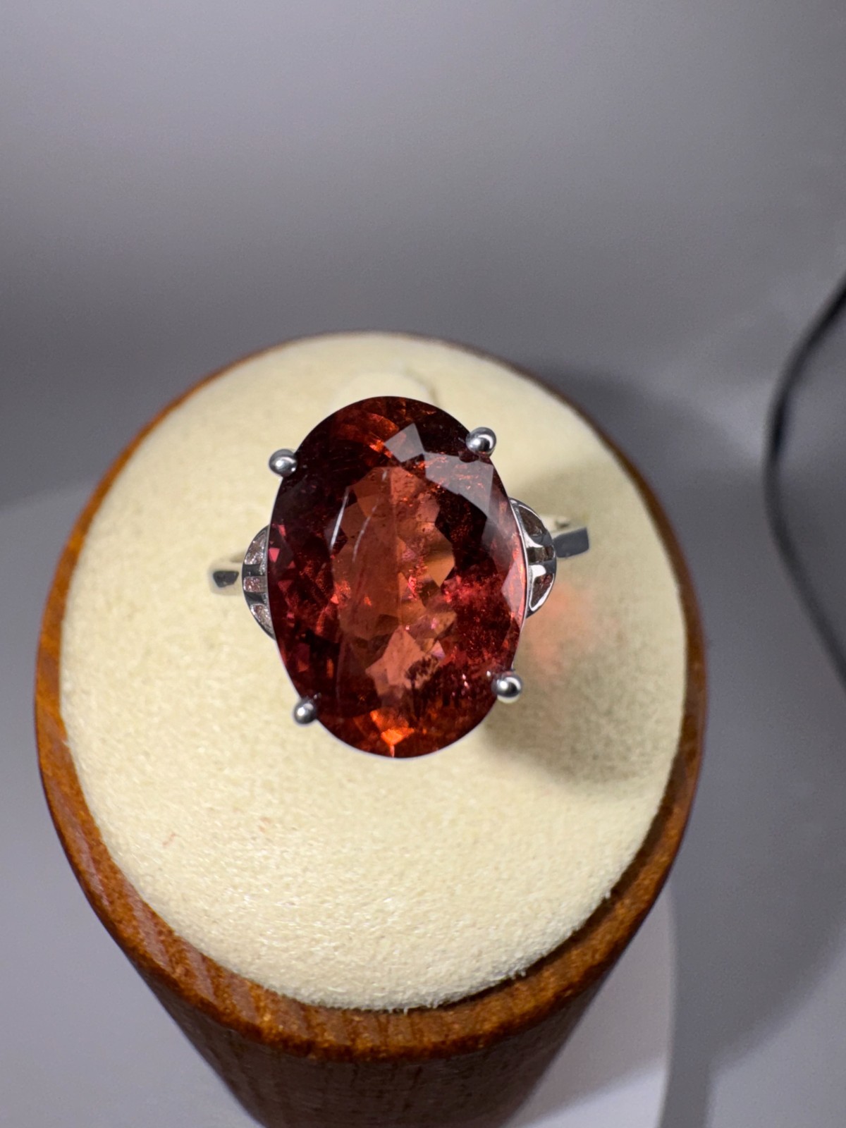 Natural Oval Red Tourmaline Ring, 4.8 Carat Rubellite, Sterling Silver, Size 7