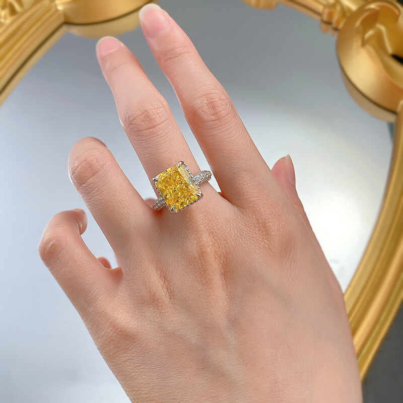 8CT Radiant Shape Natural Stone 925 Solid Silver Engagement Ring 2 Colour 10X12