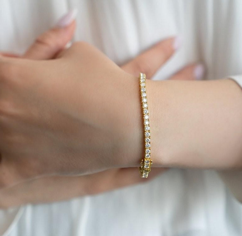 Christmas Gift Sale ! Round Natural Diamond Tennis Bracelet In 14k Yellow Gold