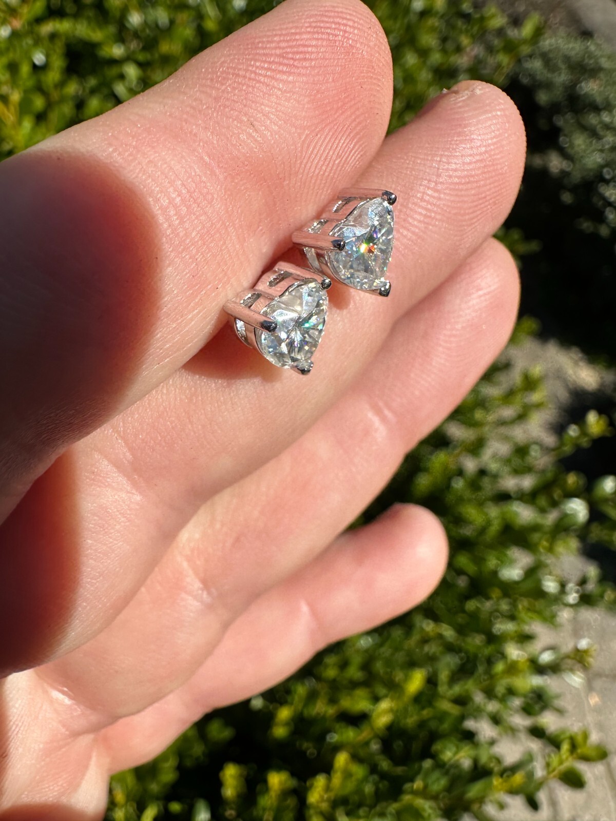 Real Moissanite Solitaire Stud Earrings Heart Shaped Fancy Cut 925 Silver 3-7mm