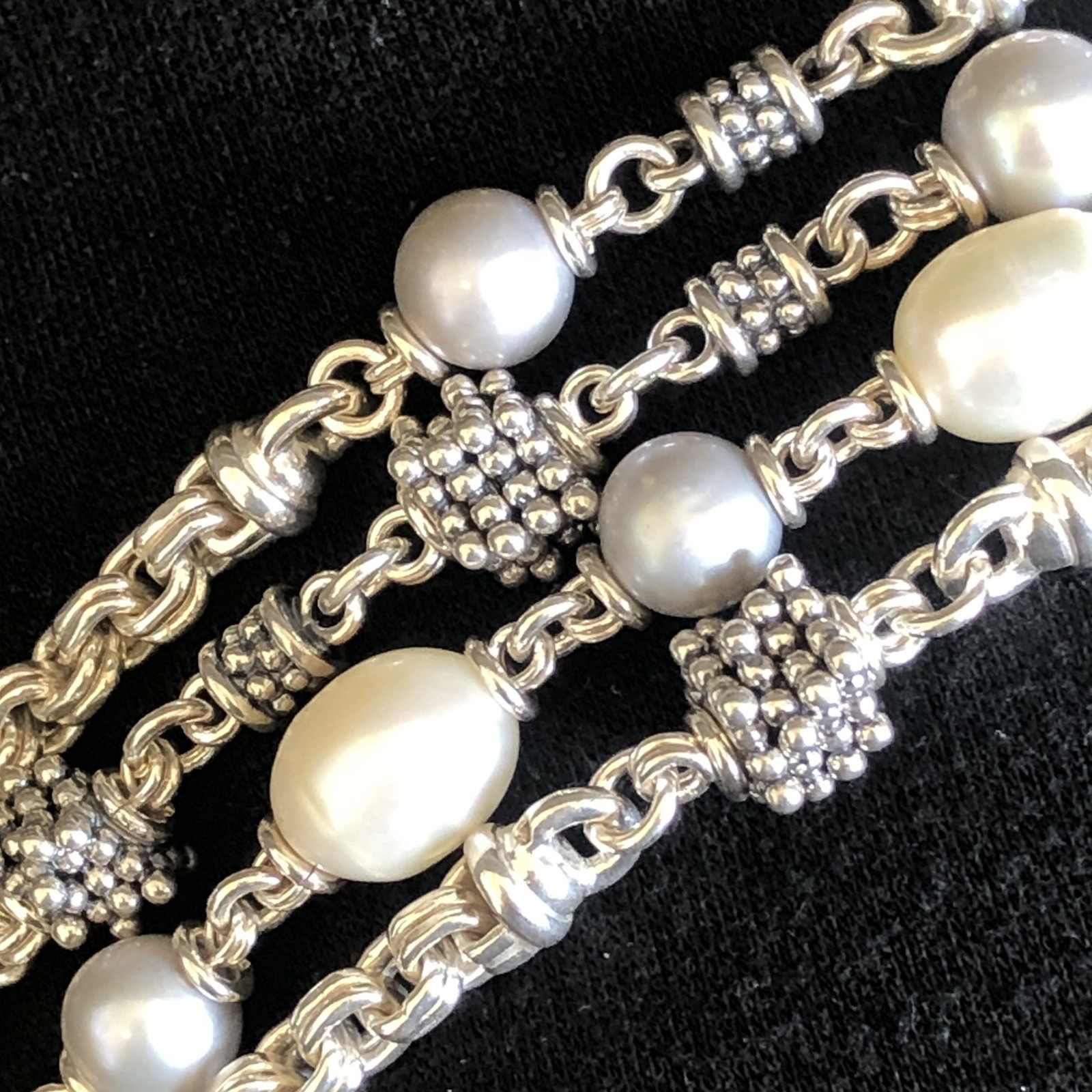 Excellent! Michael Dawkins Sterling Silver & Pearl 4-Strand Chain Bracelet 8″
