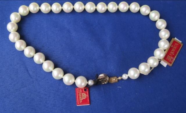 Majorica White Pearl Necklace Choker 16 inches 12 MM Spain Man Made Tags NOS
