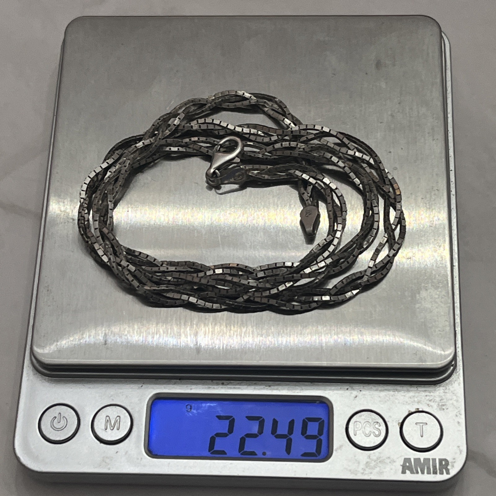 Vtg Sterling Silver SU Italy 3 Strand Braided Box Chain Necklace 24.5” 4mm 22.4G