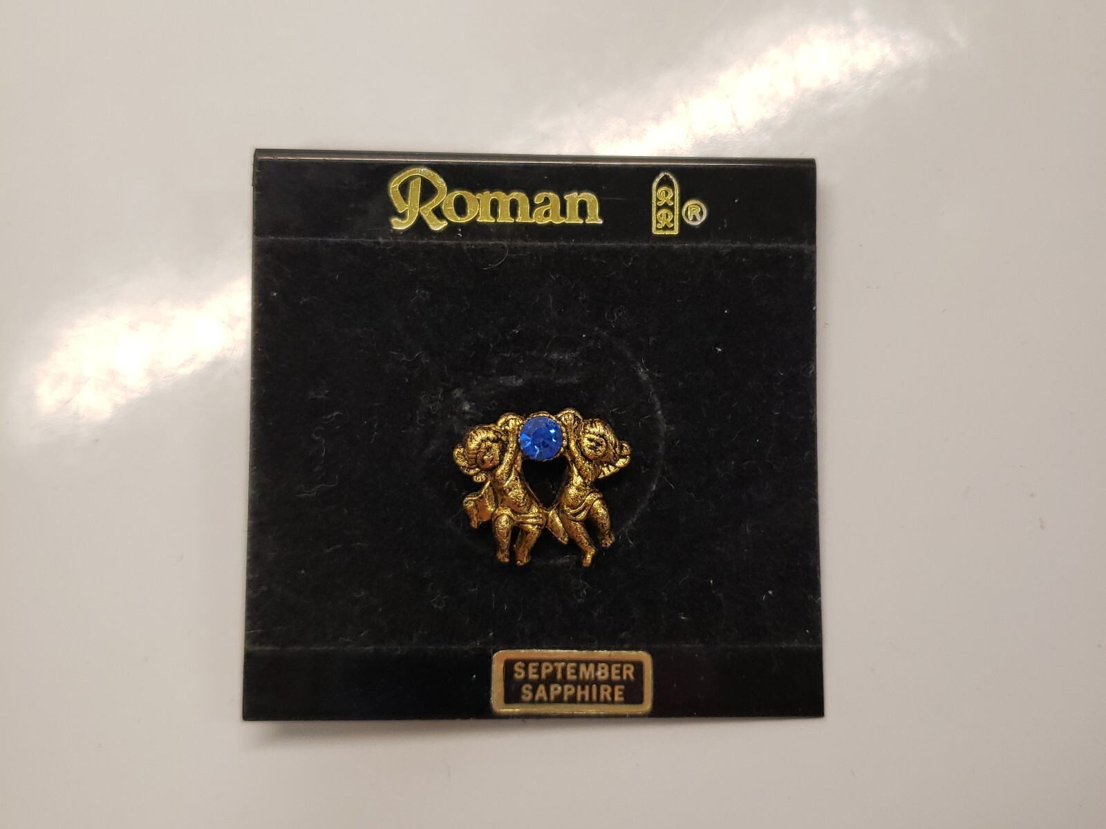 NEW ROMAN INC 2 Angels Holding September Sapphire Birthstone Blue Pin Brooch