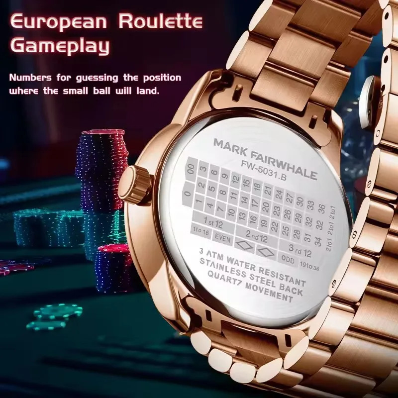 MARK FAIRWHALE Stainless Steel Roulette Dial Rotatable Luminous Quartz Watch