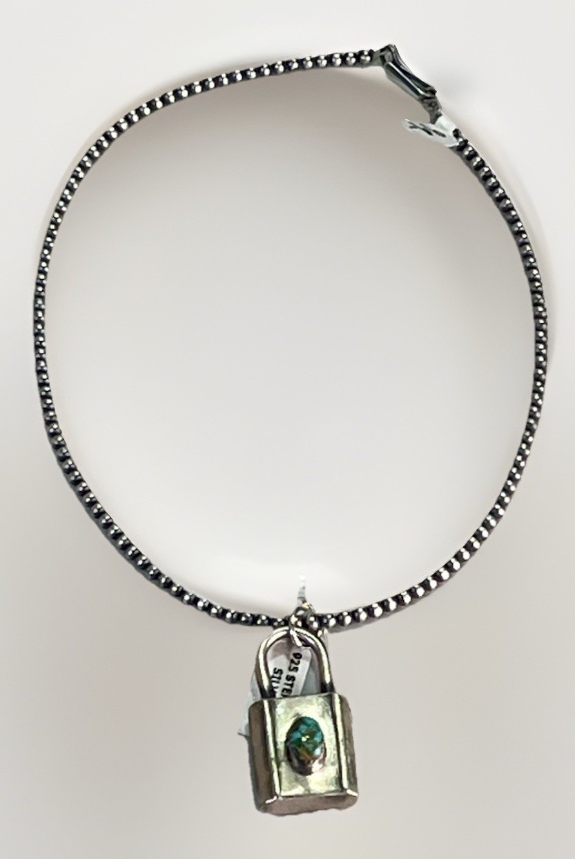 Sterling Silver Turquoise Padlock Pendant 925 Desert Pearl SW 16” Necklace 11.7g