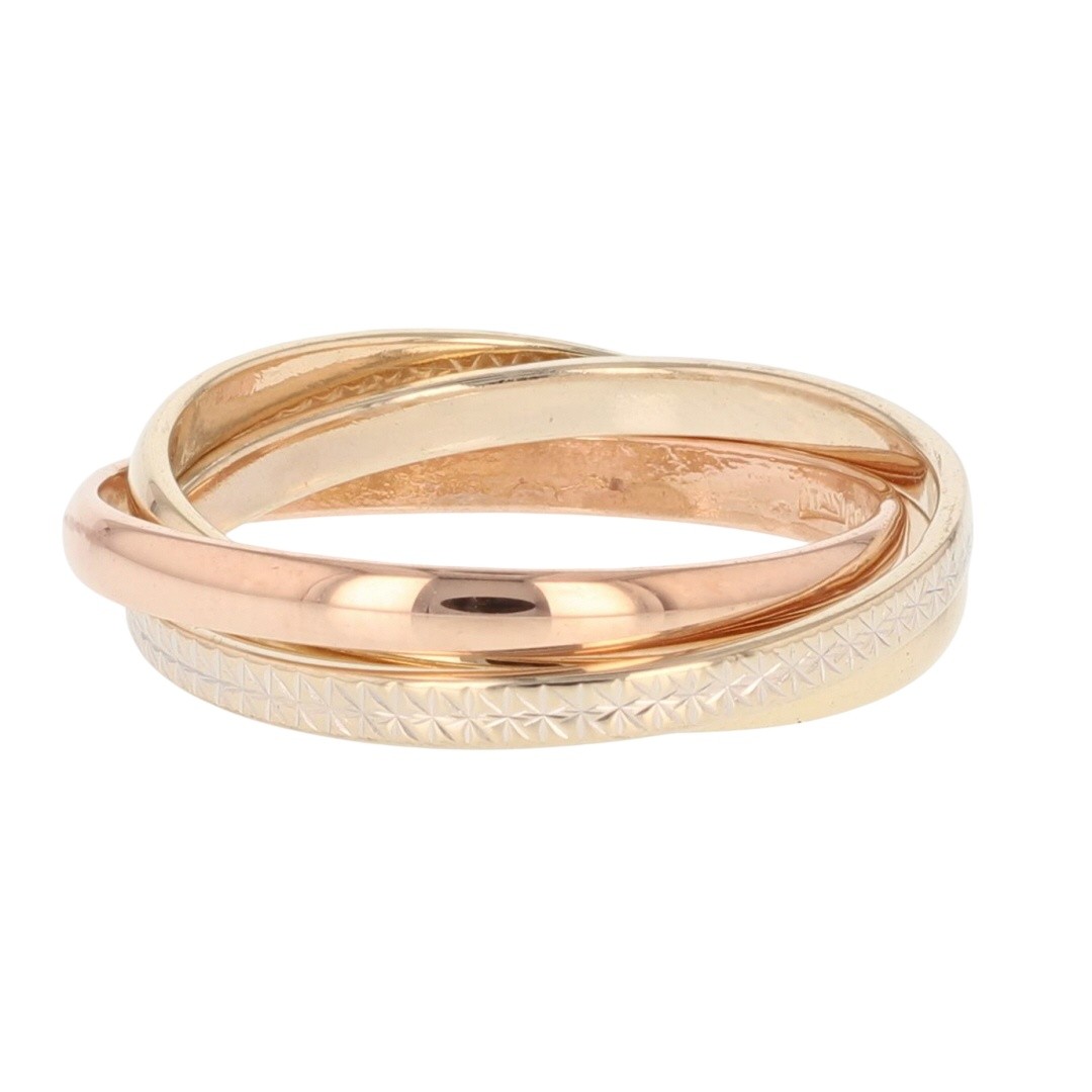 5.3mm Interlocking Multiple Bands 14k Multi-Tone Gold Italy 4.38 Grams Size 8