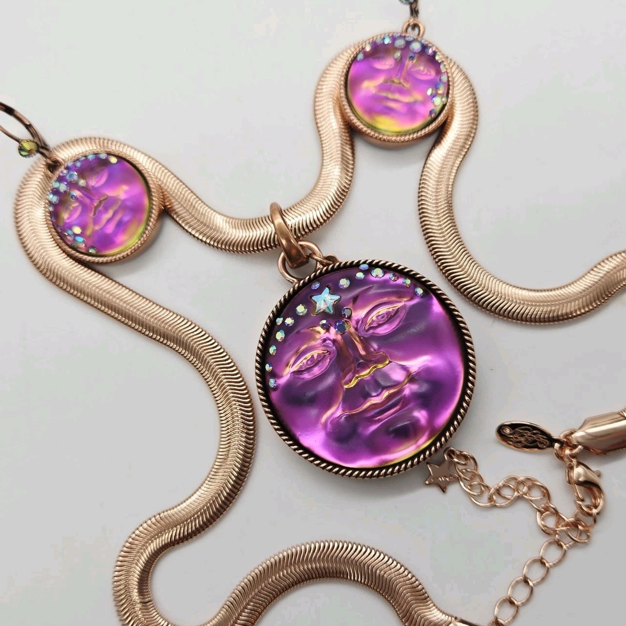 Kirks Folly Mystic Iridis Seaview Moon Compass Pendant Earrings Necklace 3pc set