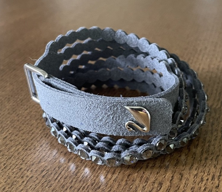 Swarovski Crystal Slake Bracelet 5512509 Grey / Choker Necklace Alcantara Fabric