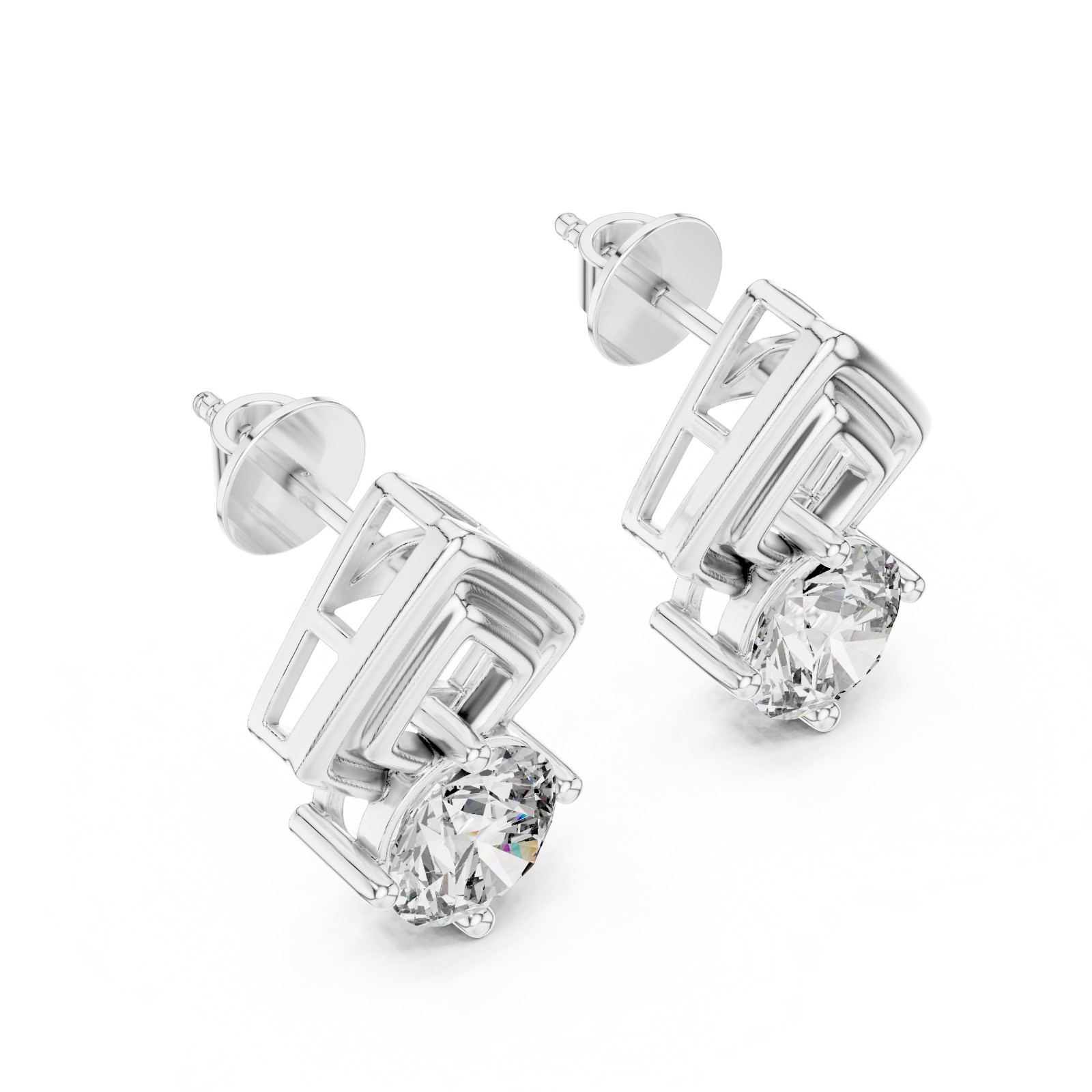 6carat Rose Gold Round Lab Grown Diamond Stud Earrings Total Weight 14 kt