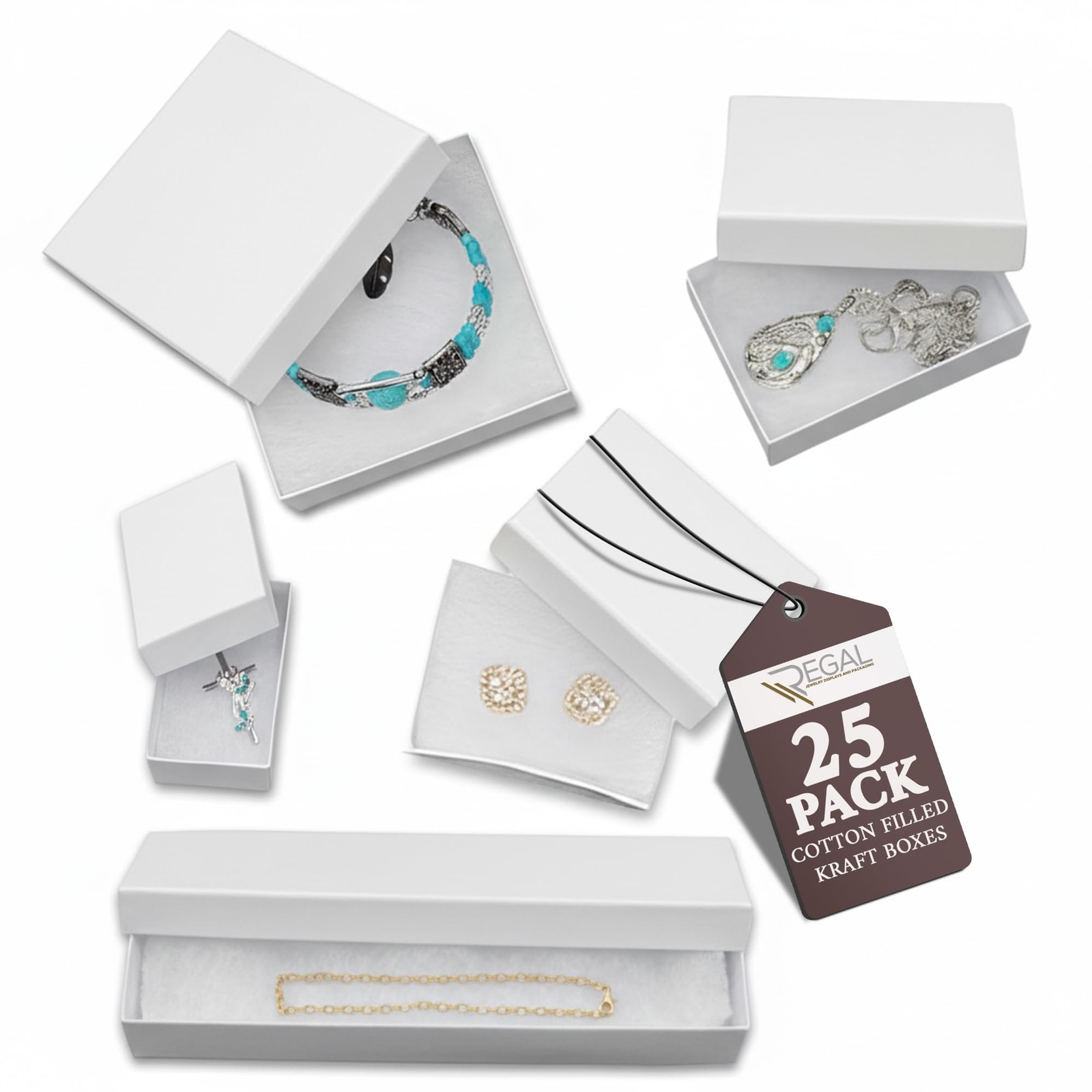 -25 Pack Jewelry Boxes Cotton Filled Assorted Mixed Gift Set for Ring, Pendan…