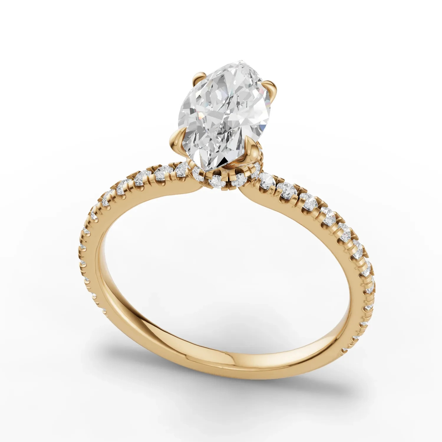 1.23CT Marquise Lab Grown Diamond Solitaire Pavé Engagement Ring 18K Yellow Gold