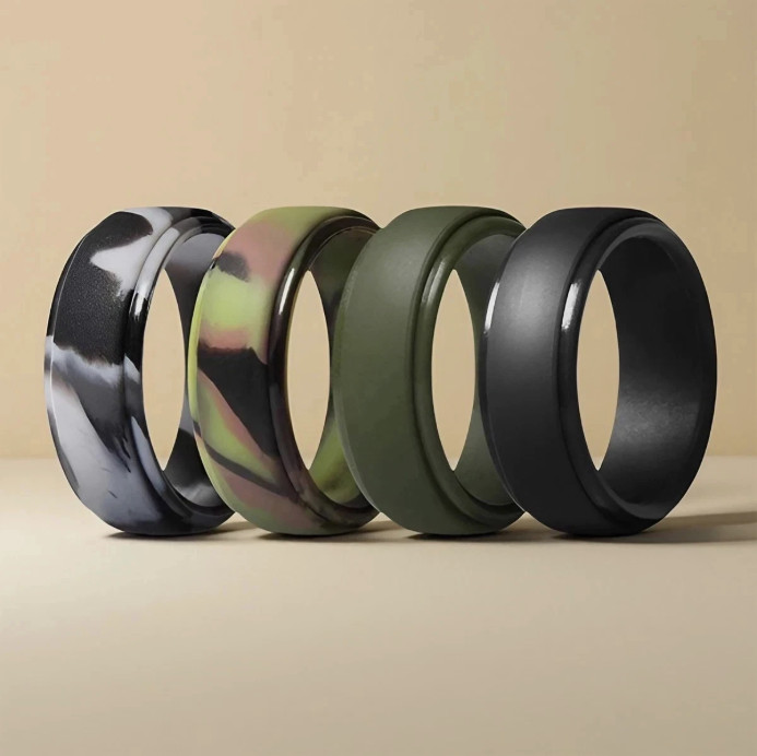 4 Pack Men’S Silicone Wedding Bands, 8Mm Wide Rubber Rings for Workout Sports, C