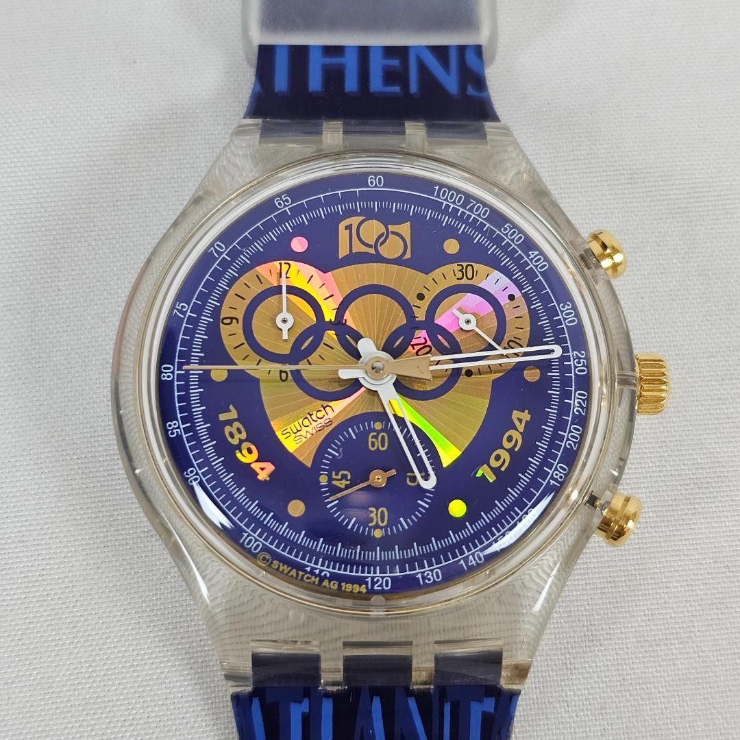 Swatch Ioc 100 Chrono SCZ101 Chronograph Wristwatch Blue Gold Hardware