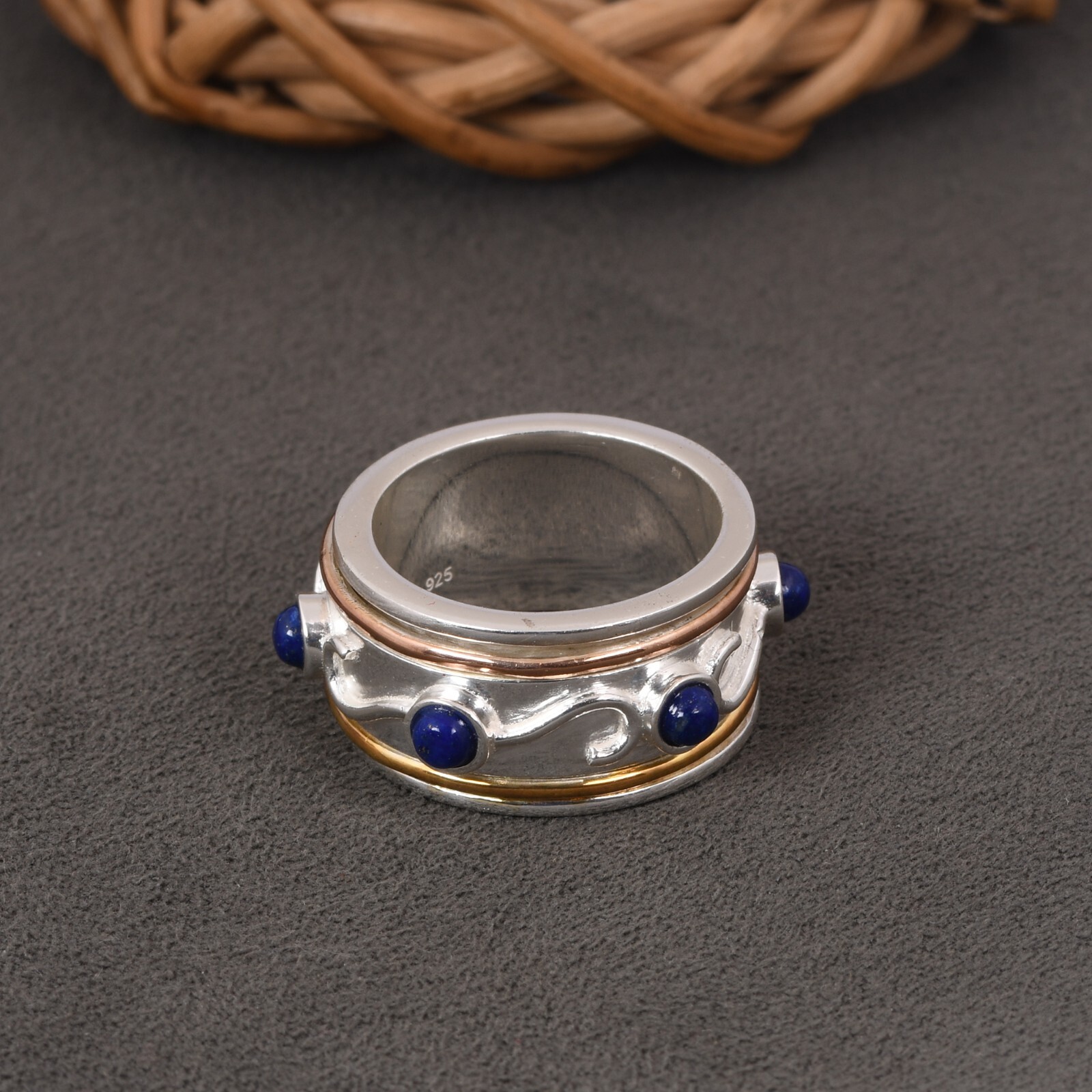 Lapis Spinner Ring 925 Sterling Silver Ring for Women, Meditation Fidget Ring