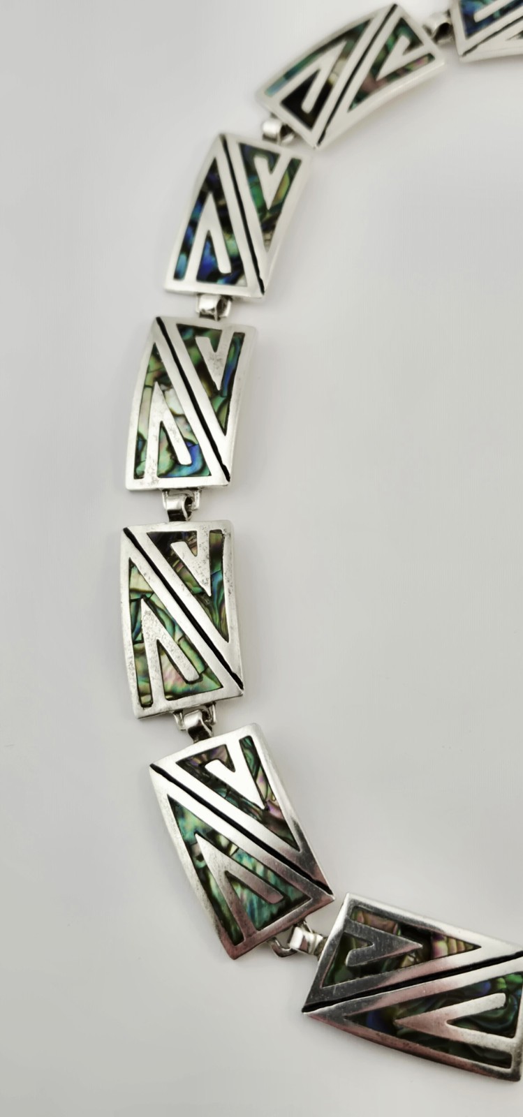 VTG Taxco Sterling Silver Abalone Necklace Helio Villanueva 17.5” Mexico 508 91g