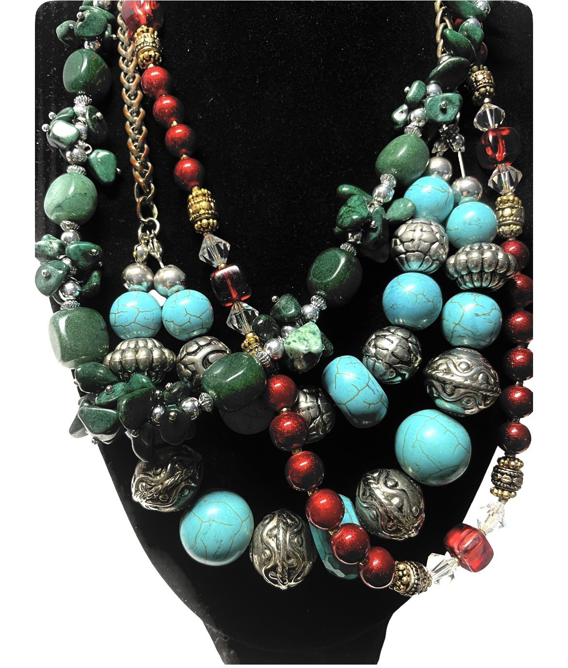 Beautiful VTG Handmade High Quality 3 Pc Necklace Lot Aventurine Ruby Turquoise