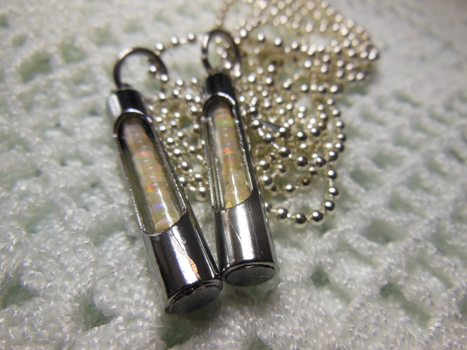 Metal Glass Bottle Natural Opal Beads Necklace 24″