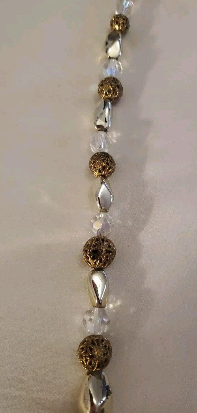 VTG AB Beads Metal & Glass Chrome Beads 24″ Haskell? Necklace Pat. No. 3427691