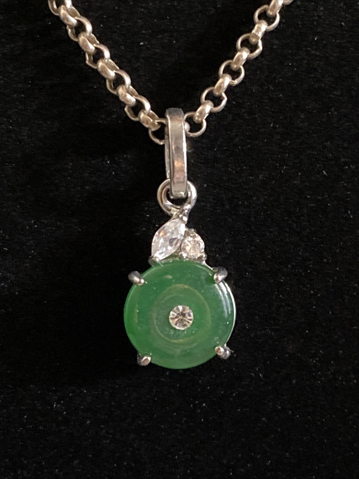 Designer Beautiful Sterling Silver Small Wafer Jade White Saphire Pendant