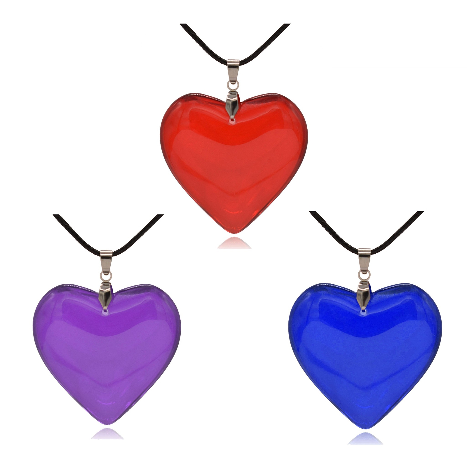 Large Solid Glass Heart Pendant Necklace