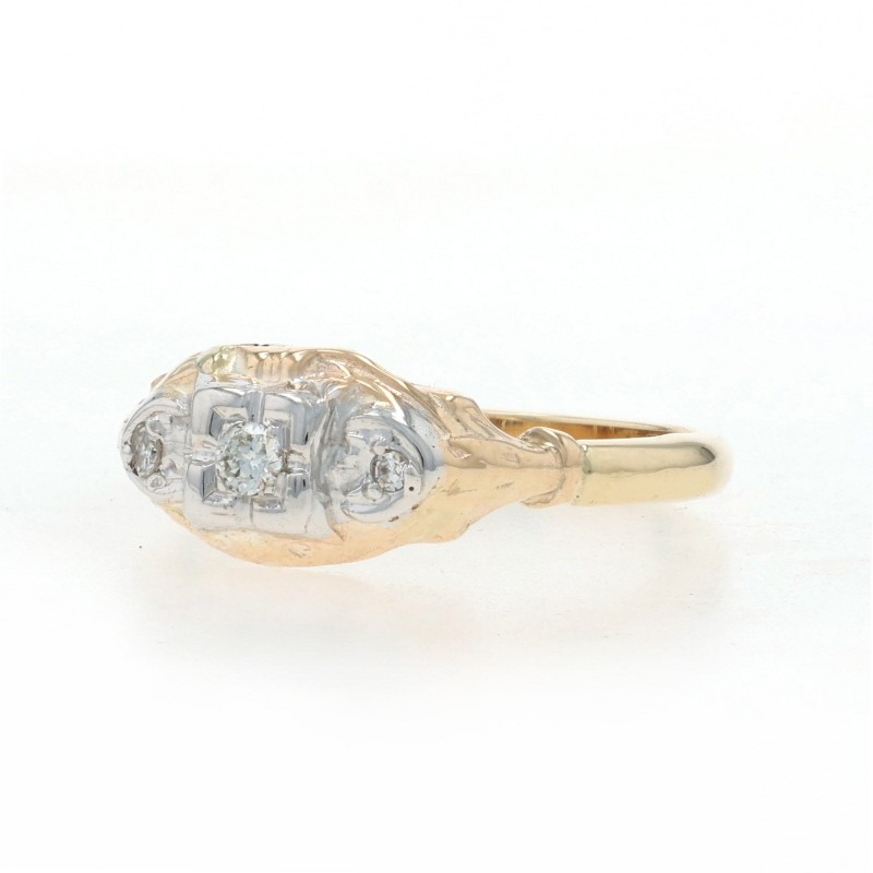 Yellow Gold Diamond Art Deco Ring – 14k European Vintage