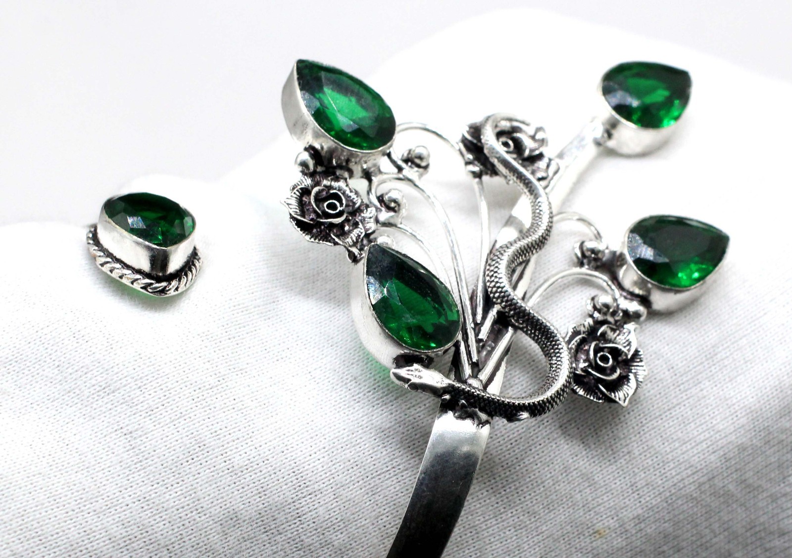 925 Sterling Silver Chrome Diopside Gemstone Handmade Jewelry Cuff Bracelet