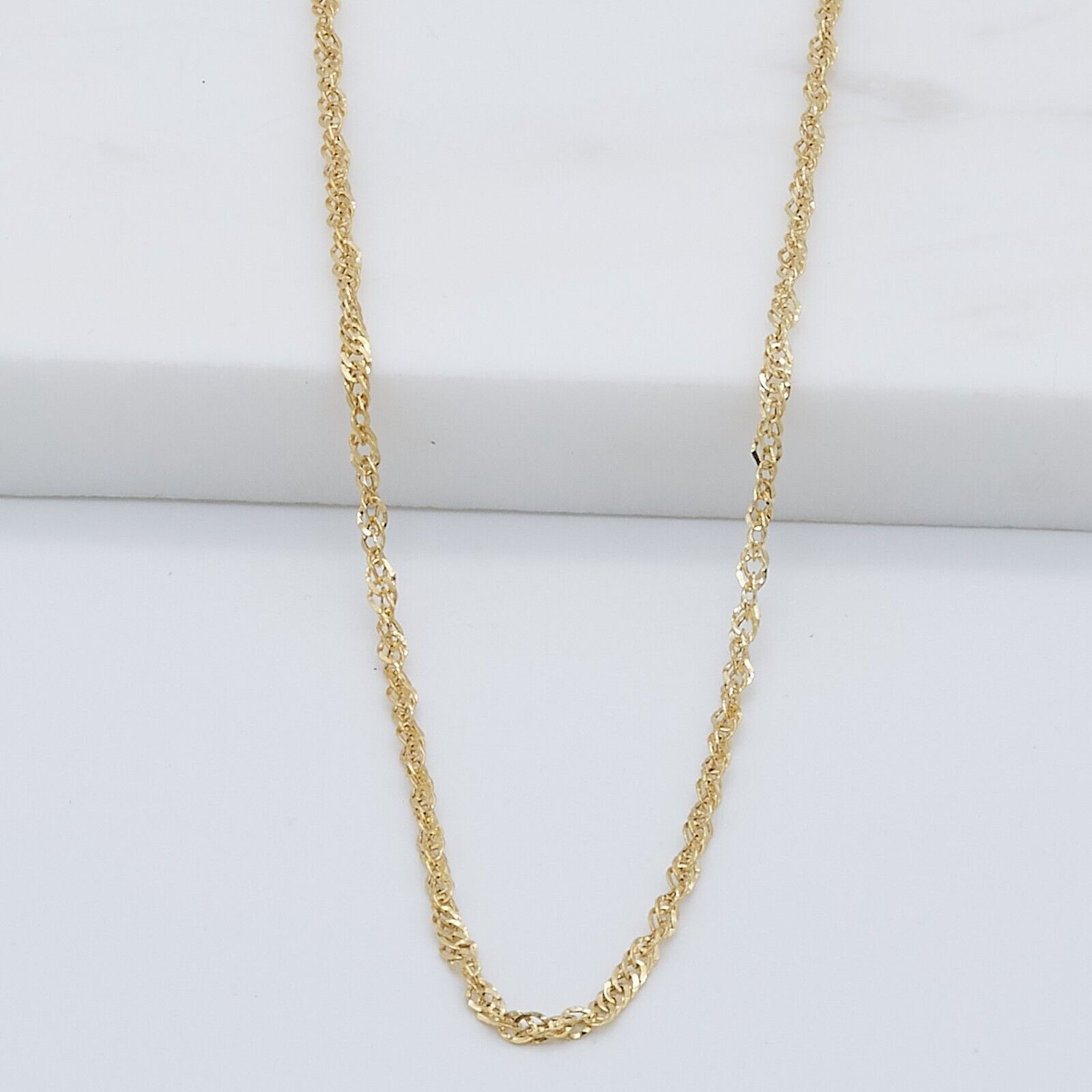 18ct Yellow Gold on Silver 2mm Singapore Chain Necklace 16 18 20 22 24 inch