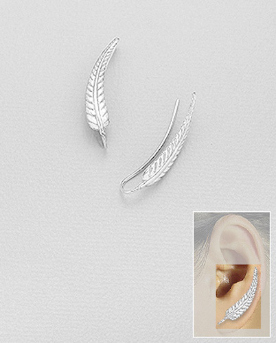 Sterling Silver Greek Leaf Ear Cuff Climber CRAWLER Stud Earrings 1g PRETTY 1.2″