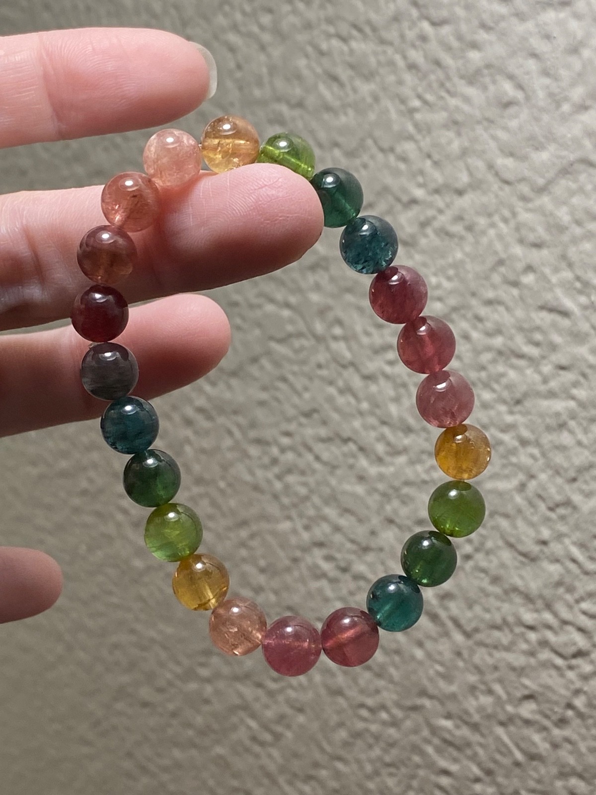Certified Natural Multicolor Tourmaline Bracelet 8.4mm Rainbow Gemstone 6.5″