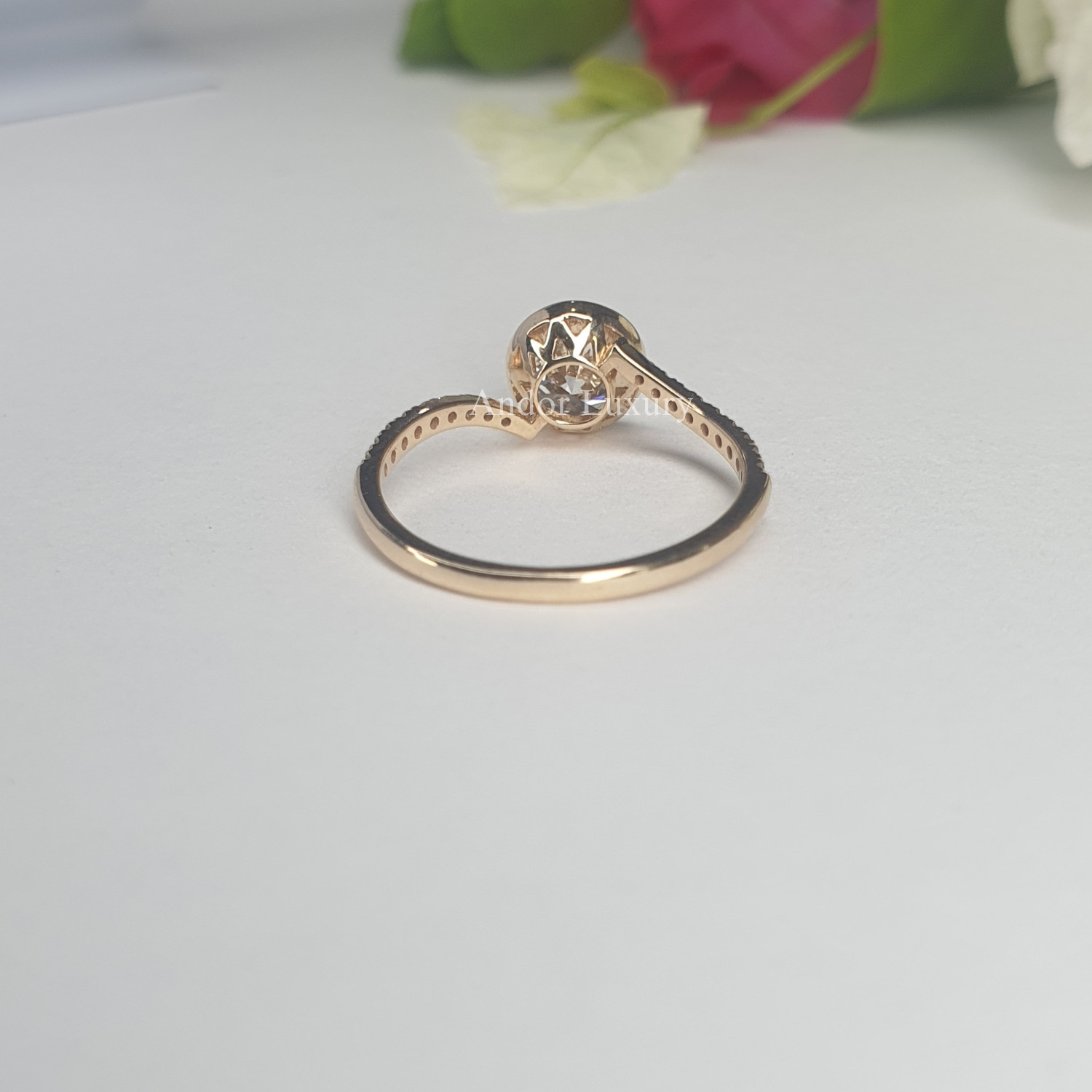 1.24 ct Lab Grown Round Diamond Side Stone Ring in 14K Yellow Gold For Women