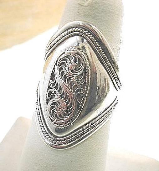 Genuine Hand Crafted Nepal Himalayan Tibetan Domed Sterling Silver Filagree Ring