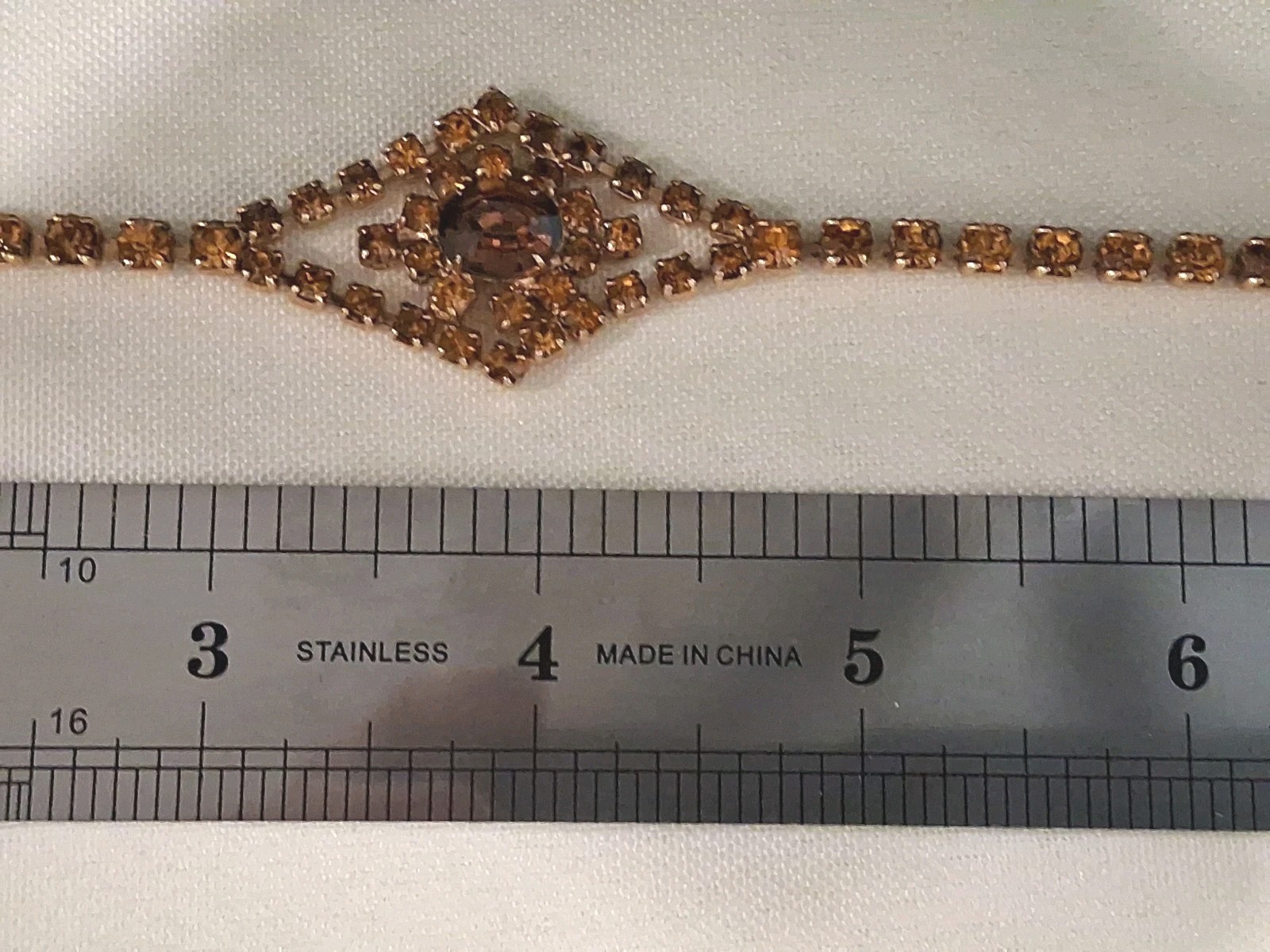 Vintage ArtDeco Style Topaz Amber Color Rhinestone Cocktail Tennis Bracelet