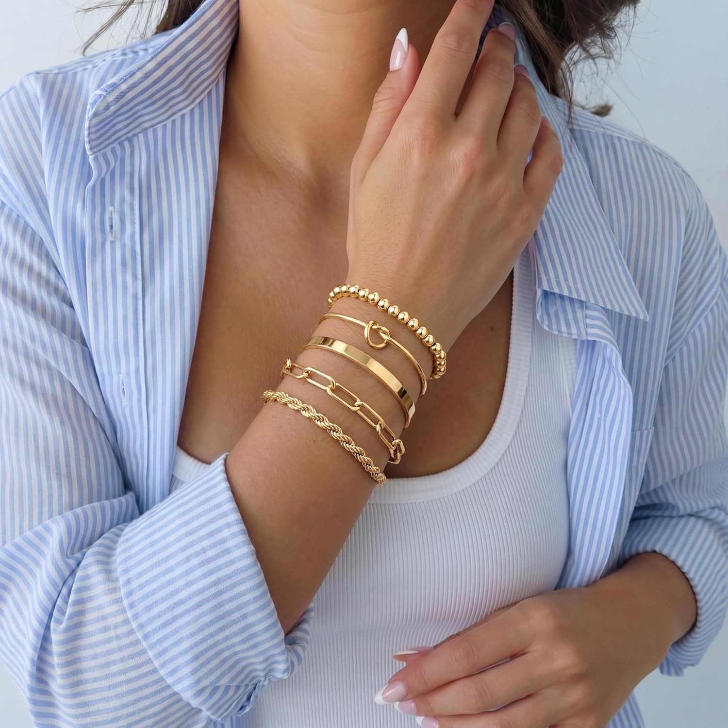 Trendy Stackable Gold Bracelet Set for Women – Non-Tarnish & Waterproof, 3 Count