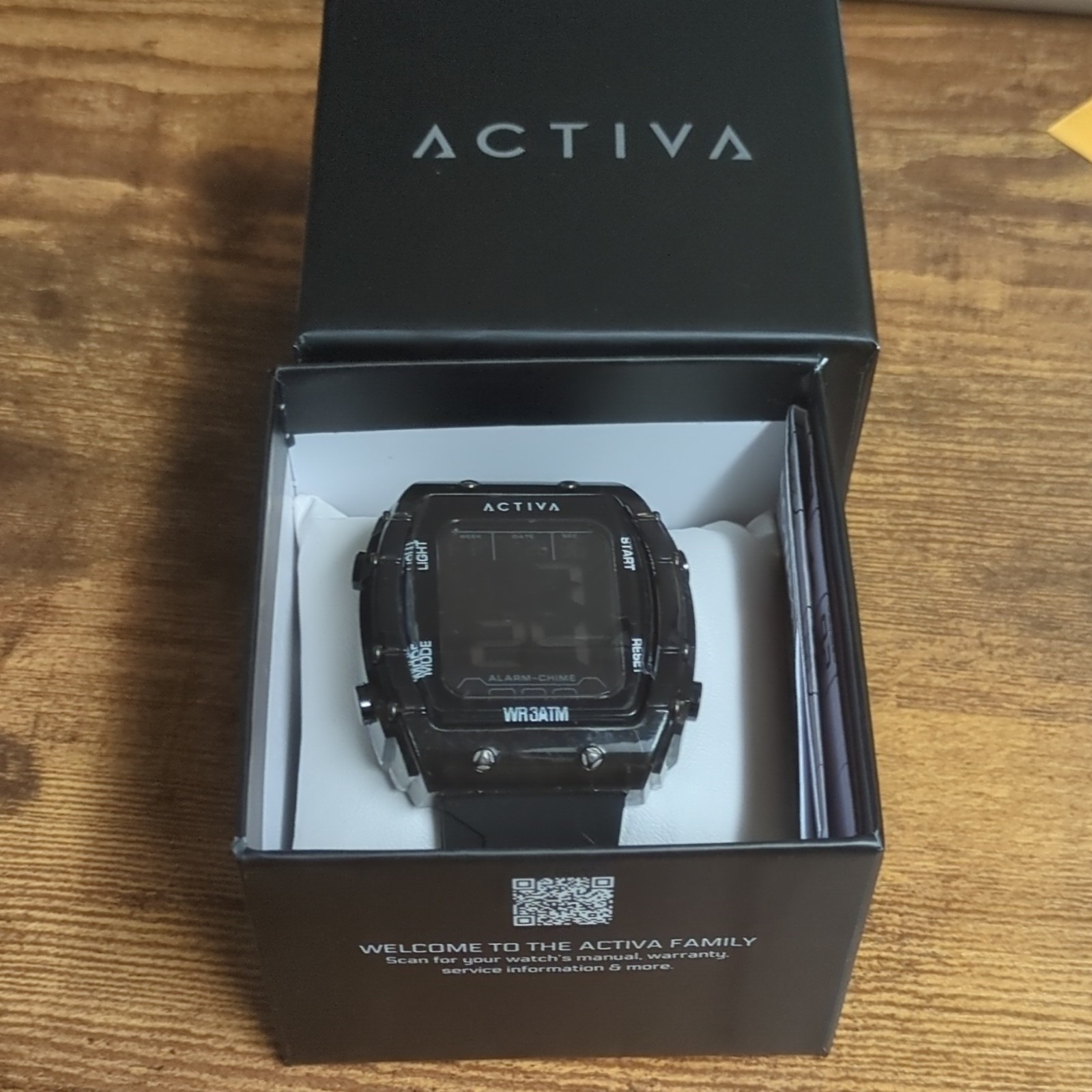 Activa Men’s Digital Rectangle Watch Black 30m WR Alarm Backlight w/Box