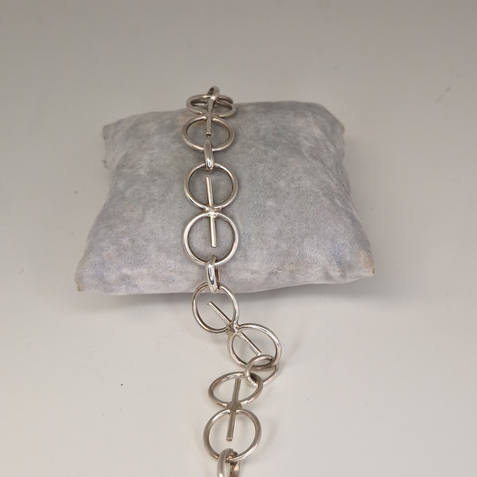 Modernist Scandinavian Bracelet 800 Silver Continental Locked Circles 21.5cm