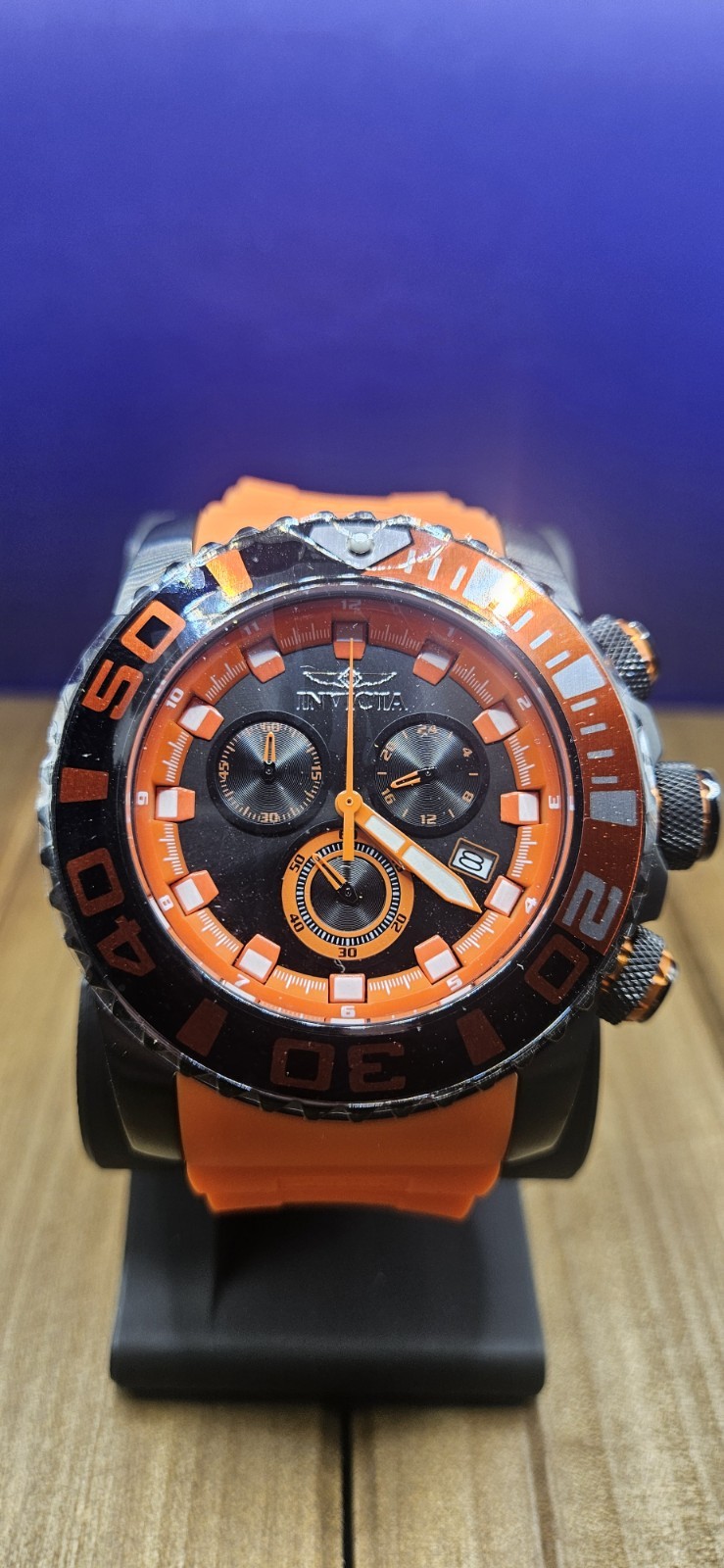 Invicta Men’s Sea Hunter Chronograph Dial Luminous Bezel 52mm Black/Orange Watch