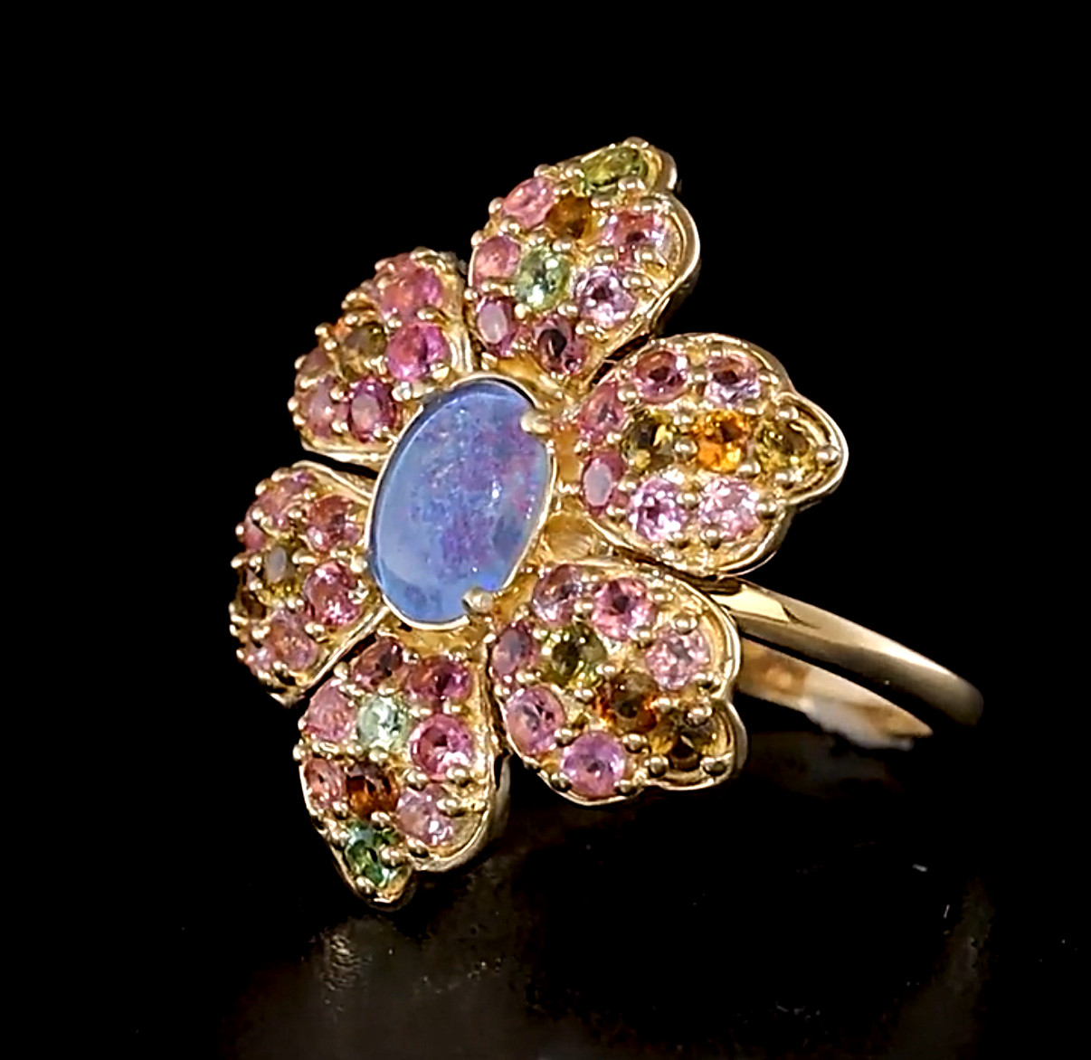 GP Italian Garden Boulder Opal Ring (9)Triplet Multi-Tourmaline Floral Ring 925