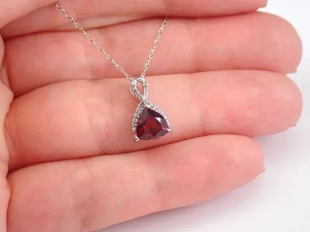 1.50Ct Trillion Cut Simulated Garnet Women’s Charm Pendant 14K White Gold Plated