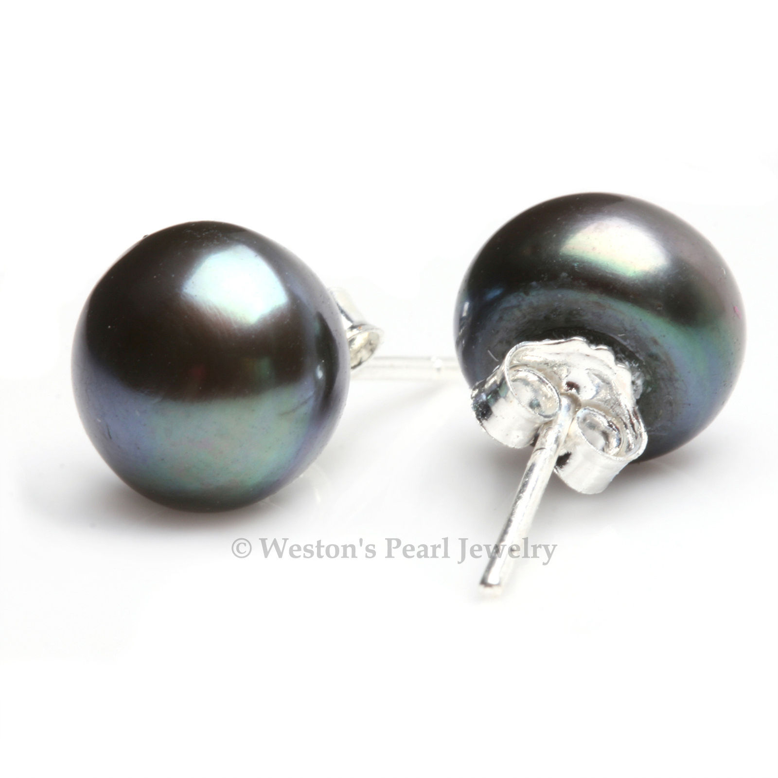925 Sterling Silver Black 6-7mm Freshwater Pearl Earrings Butterfly Stud Gift