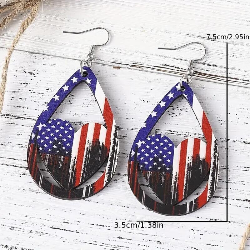 American Independence Day Jewelry Red White Blue Striped Star Drop Earrings Gift