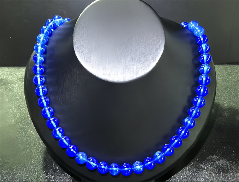 Top Quality Lab-Created Blue Star Sapphire Necklace 8mm 48cm Beads Necklace