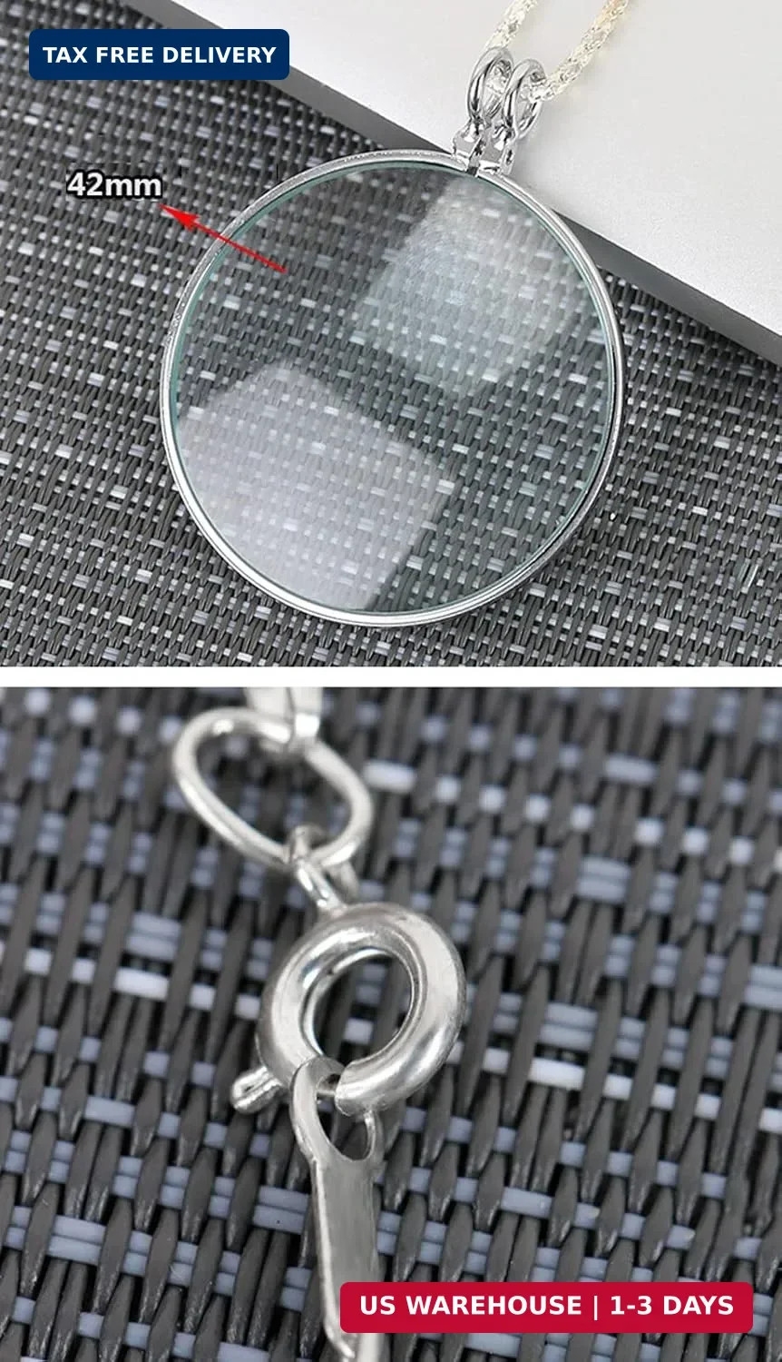 Magnifying Glass Necklace Monocle 5X Necklace With 1.6 Inch Glass 35.4 Inch Gold