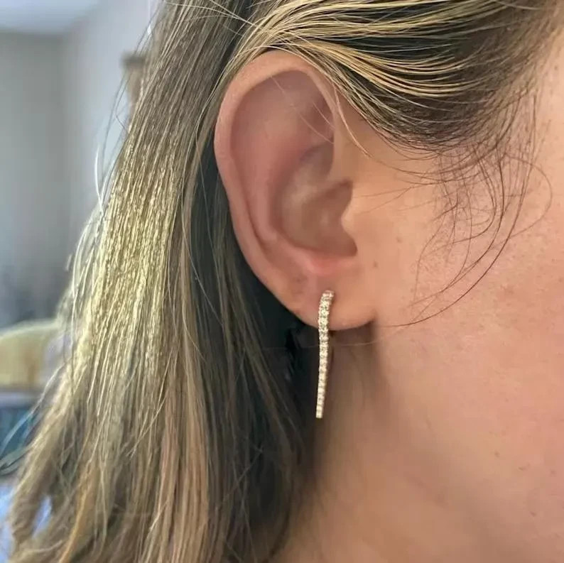 2Ct Moissanite Dangle Hoop Earrings VVS1-D Excellent Cut 14K Yellow Gold Plated