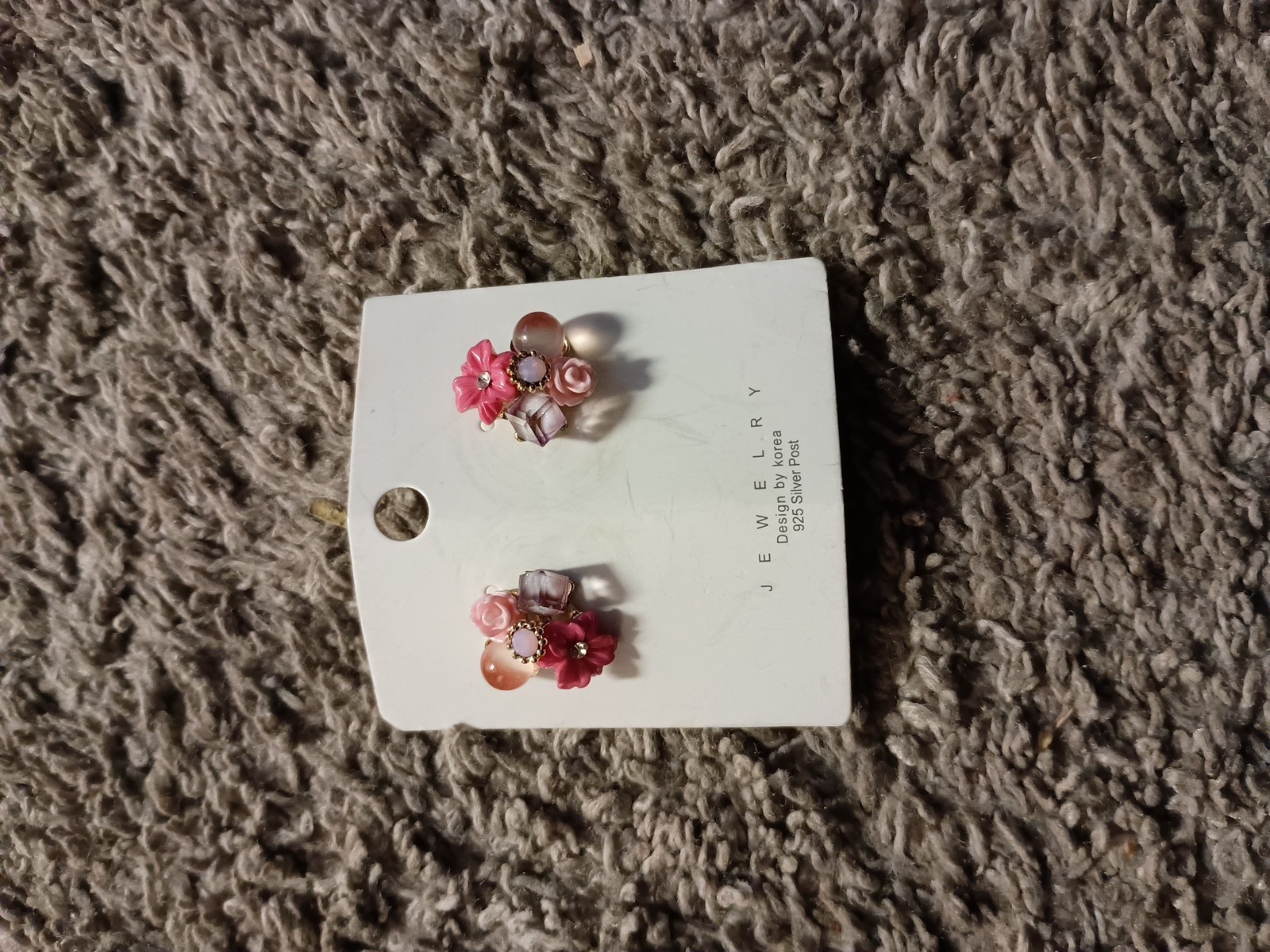 Design by Korea 925 Silver Post Earrings with Pink Flowers and Pearls